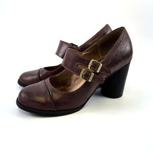 Miz Mooz Isadora Mary Jane Heel Burgundy Leather Cylinder Heel Buckle Womens 7
